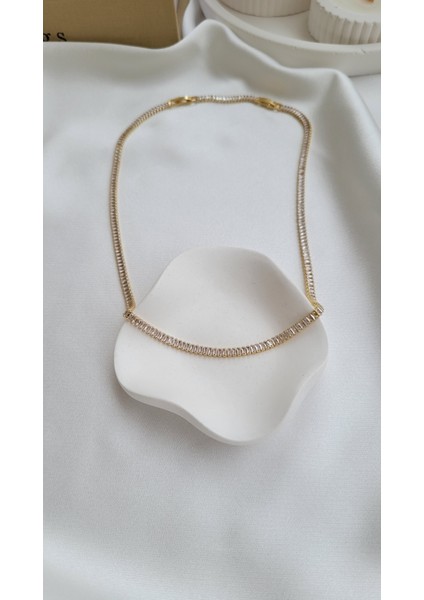 Vıp Gold Baget Taşlı Suyolu Kolye Ince