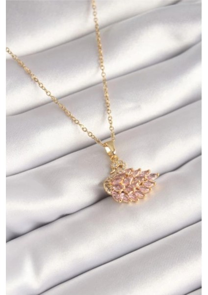 Kuğu Figürlü Çelik Gold Renkli Taşlı Kolye fiyatları