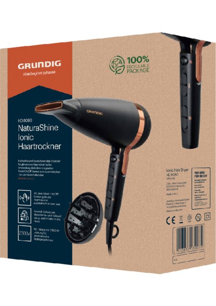 2300W Güçlü Saç Kurutma Makinesi, Difüzör Başlığı, Siyah Renk