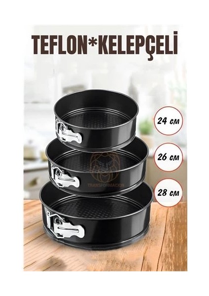 Bx 3 Boy Kelepçeli Kek Kalıbı 24-26-28 cm Teflon