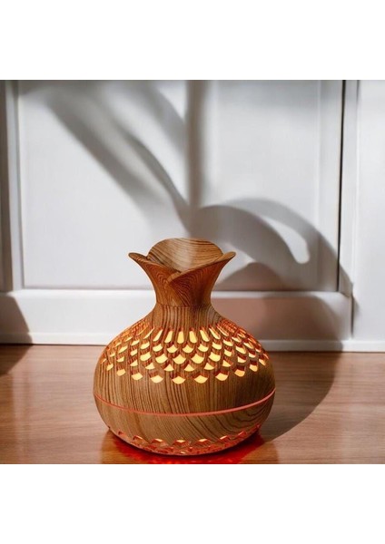 Ultrasonik Hava Nemlendirici Buhar Makinesi LED Işıklı Aroma Difüzörü Ahşap Görünüm