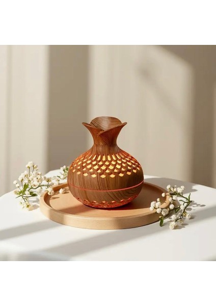 Ultrasonik Hava Nemlendirici Buhar Makinesi LED Işıklı Aroma Difüzörü Ahşap Görünüm fiyatları