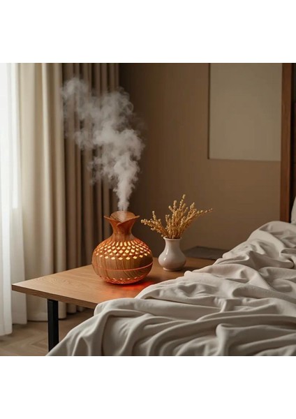 Ultrasonik Hava Nemlendirici Buhar Makinesi LED Işıklı Aroma Difüzörü Ahşap Görünüm modelleri