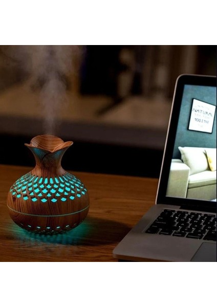 Ultrasonik Hava Nemlendirici Buhar Makinesi LED Işıklı Aroma Difüzörü Ahşap Görünüm fırsatları