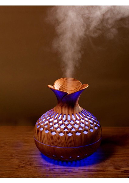 Ultrasonik Hava Nemlendirici Buhar Makinesi LED Işıklı Aroma Difüzörü Ahşap Görünüm indirimleri