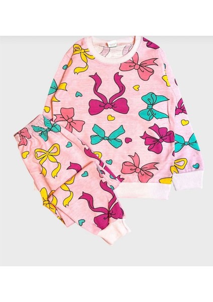 Kız Çocuk Kurdela Baskılı %100 Pamuk Mevsimlik Pijama Takımı