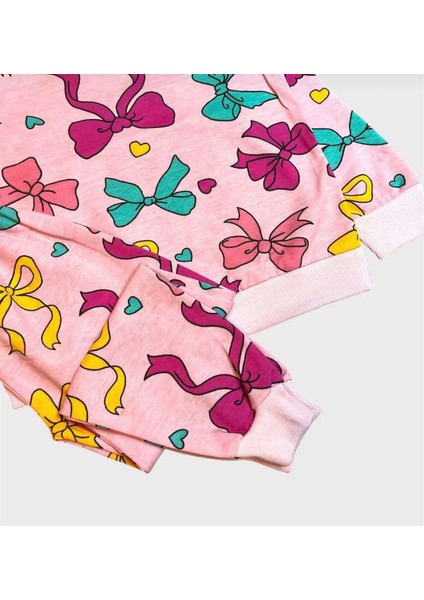 Kız Çocuk Kurdela Baskılı %100 Pamuk Mevsimlik Pijama Takımı modelleri