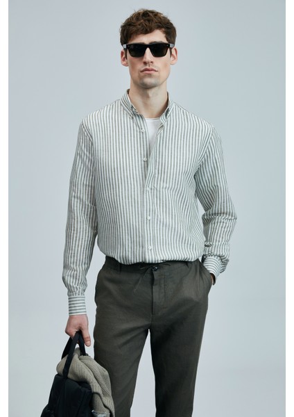 Bert Erkek Keten Pamuklu Gömlek Regular Fit Lacivert