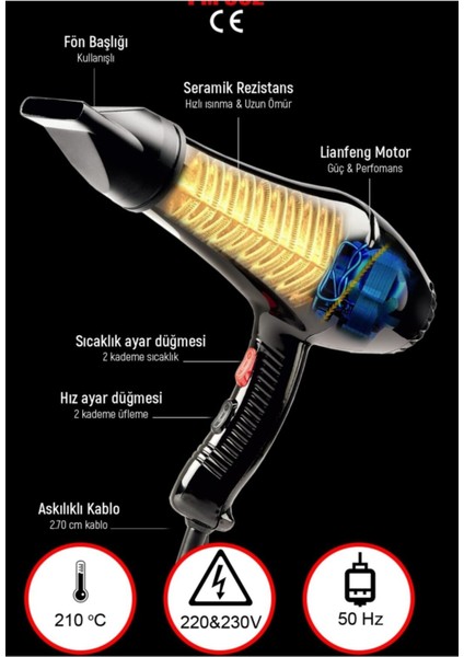 Yüksek Güçlü Profesyonel Saç Kurutma Makinesi Siyah Renk modelleri