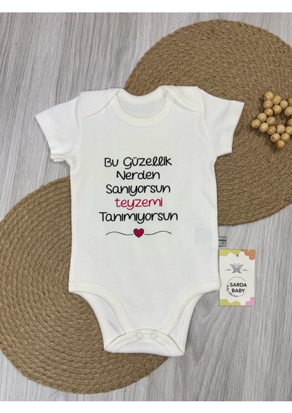 % Pamuklu Bu Güzellik Nerden Sanıyorsun Teyzemi Tanımıyorsun, Baskılı Çıtçıtlı Body