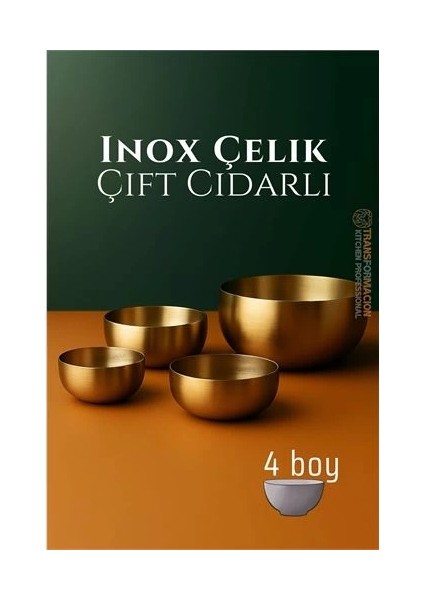 Bx Çift Cidarlı Kase - Inox Çelik 4 Lü Kase Seti Kase