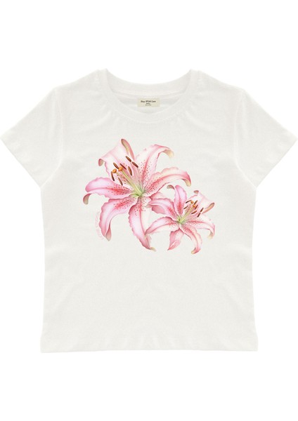 Lilies Baskılı Baby Tee Crop Top