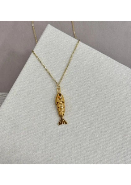 Balık Figürlü Gold Çelik Kolye