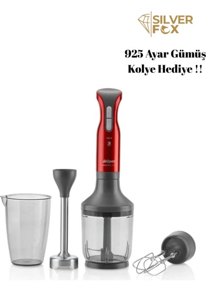 El Blender Seti 1700W Kırmızı ve Zarif Gümüş Kolye ile Şıklık fiyatları