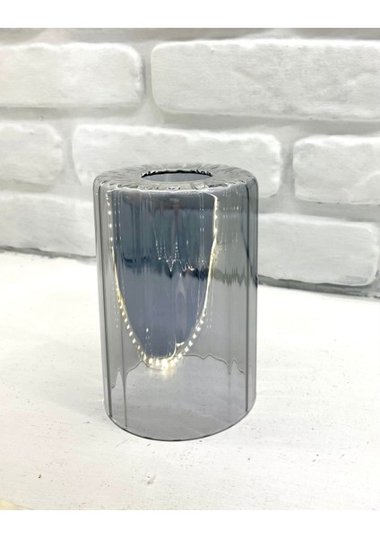Füme Gri Rengi Çizgili Parlak Boru Cam Avize Şamdan Abajur Camı Yedek Parça 10X15 cm E27 Duya Uygun modelleri