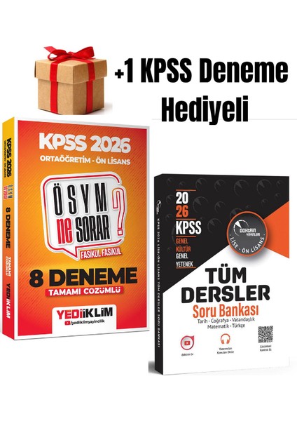 2026 Kpss Lise Ön Lisans 8 Deneme + Kpss Tüm Dersler Soru Bankası + 1 Kpss Deneme Hediye