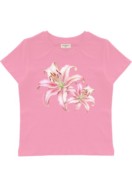 Lilies Baskılı Baby Tee Crop Top