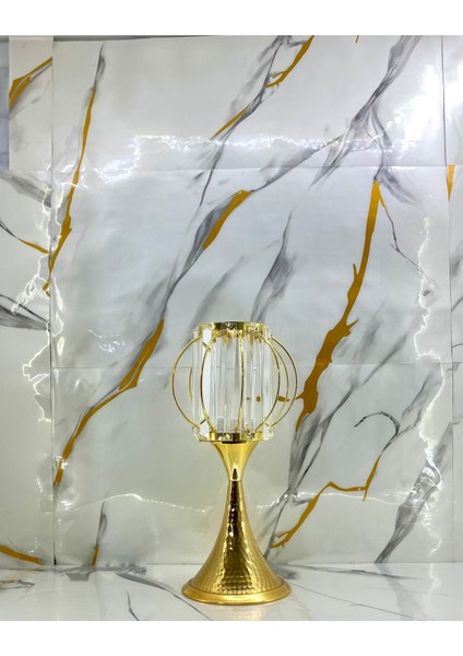 Gold Kaplama Konik Metal Ayaklı Kristal Küre Cam Taşlı Şapkalı Modern Abajur Modelleri