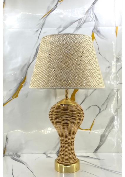 Metal ve Hasır Örme Ayaklı Açık Krem Hazeran Şapkalı Modern Abajur Modelleri fiyatları