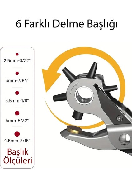 6 Farklı Uçlu Kemer Delme Pensesi Deri Kemer ve Kumaş Için Ayarlanabilir Delik Açıcı El Aleti modelleri