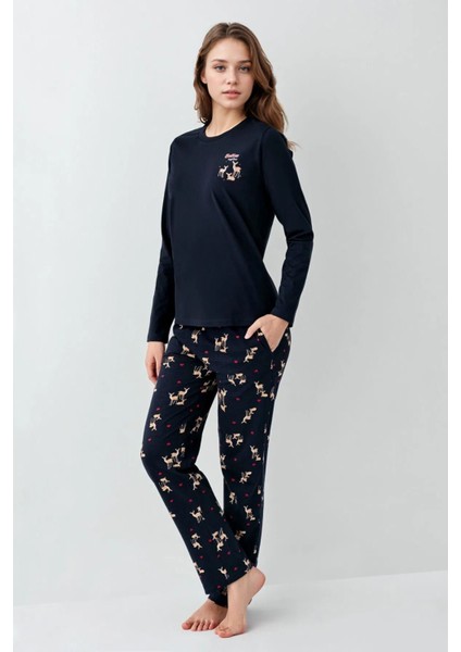 %100 Pamuklu Anne & Kız Çocuk Baskılı Lacivert Ikili Pijama Takımı L1.AR.345.0.002 modelleri