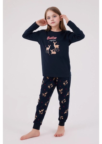 %100 Pamuklu Anne & Kız Çocuk Baskılı Lacivert Ikili Pijama Takımı L1.AR.345.0.002 indirimleri