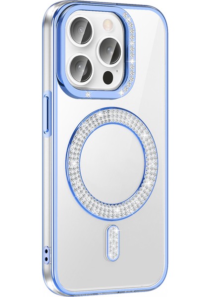 Apple iPhone 14 Pro Max Kılıf Pırlanta Taş Tasarımlı M-Safe Şarj Özellikli Zore Karetta Silikon Kapak