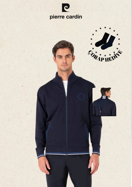 Erkek Regular Fit Fermuarlı Çizgi Detay Pamuklu & Likralı Eşofman Takımı (Hediye Çorap)