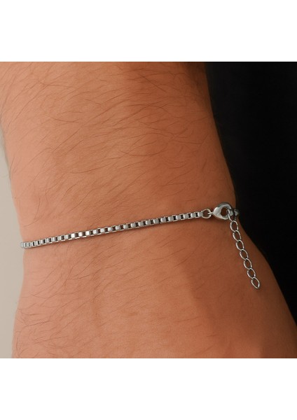 Gümüş Renk Iç Içe Geçmeli 1 Mm. Kutu Zincir Asansör Unisex Erkek Çelik Bileklik - 3382 fiyatları