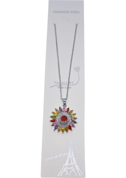 Gümüş Renk Güneş Mix Sf Zincir Çelik Kolye - 3637 indirimleri