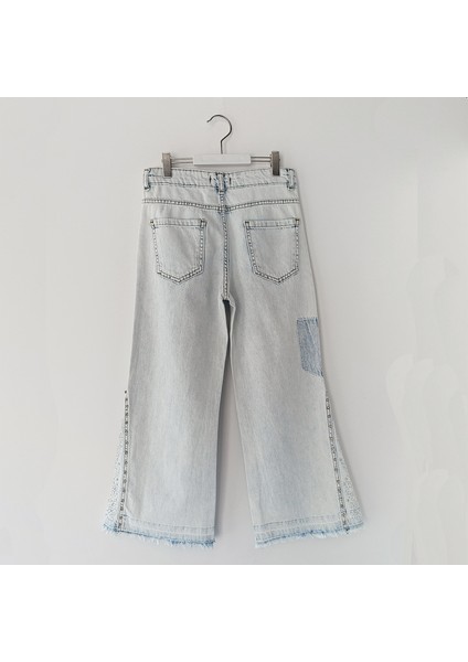 Bol Paça Taş Işlemeli Püsküllü Kız Çocuk Denim Pantolon Buz Mavi Renk Kız Taşlı Pantolon 001-0002094 fiyatları
