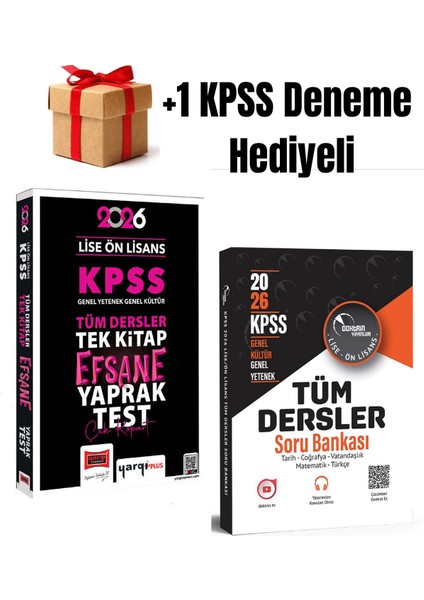 2026 Lise Ön Lisans Kpss Yaprak Test + Kpss Tüm Dersler Soru Bankası (2 Kitap) +1 Kpss Deneme Hediye
