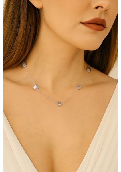 Gümüş Renk Çelik Sf Küp Çelik Kolye - 3376 fiyatları