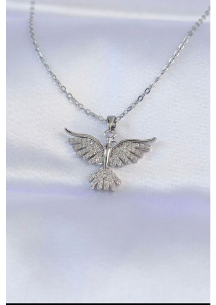 Gümüş Renk Sf Zincir Zirkon Taşlı Anka Kuş Çelik Kolye - 3408 fiyatları