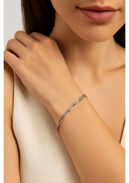 Gümüş Renk Kalın Ataç Unisex Çelik Bileklik - 3367