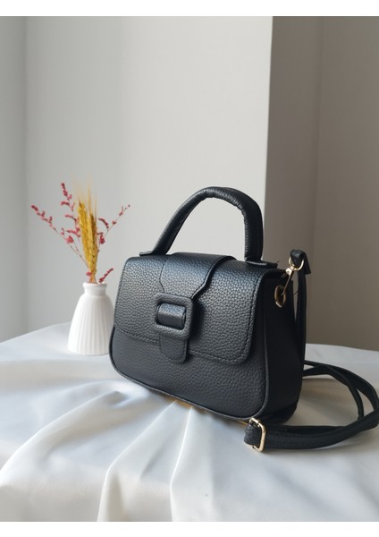Mini Baget Model Deri Kadın El, Omuz, Çapraz Çanta Siyah