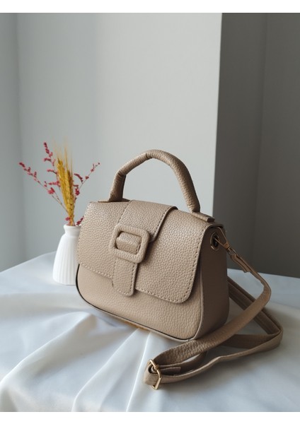 Mini Baget Model Deri Kadın El, Omuz, Çapraz Çanta Bej fiyatları