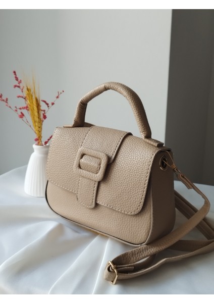 Mini Baget Model Deri Kadın El, Omuz, Çapraz Çanta Bej fırsatları