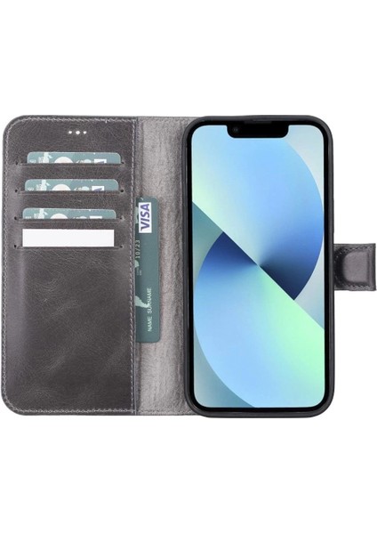 Apple iPhone 13 Pro Max Uyumlu Deri Cüzdanlı Kılıf VS4EF Gri fiyatları