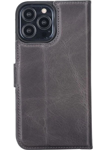 Apple iPhone 13 Pro Max Uyumlu Deri Cüzdanlı Kılıf VS4EF Gri fırsatları