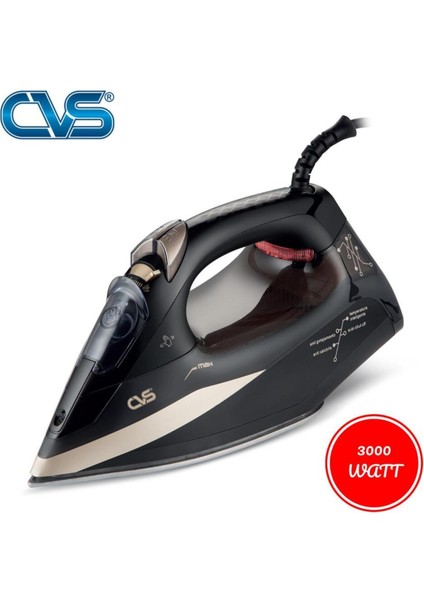 3000W Seramik Ütü Siyah, Hafif ve Güçlü Düğmeli, Pratik Kullanım