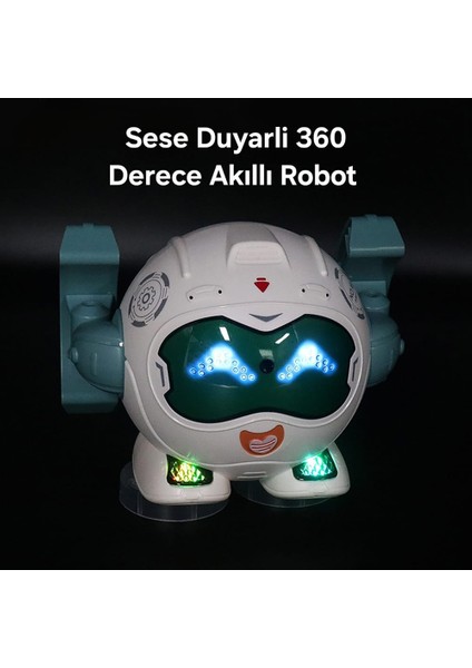 Ses Kontrollü Robot | 360° Hareketli LED Işıklı Akıllı Oyuncak Robot