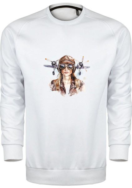 Kadın Pilot Temalı Unisex Sweatshirt