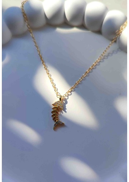 Golden Fishbone Altın Kaplama Özel Tasarım Minimal Kolye modelleri