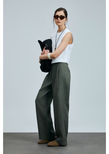 Hestıa Kadın Keten Pantolon Haki