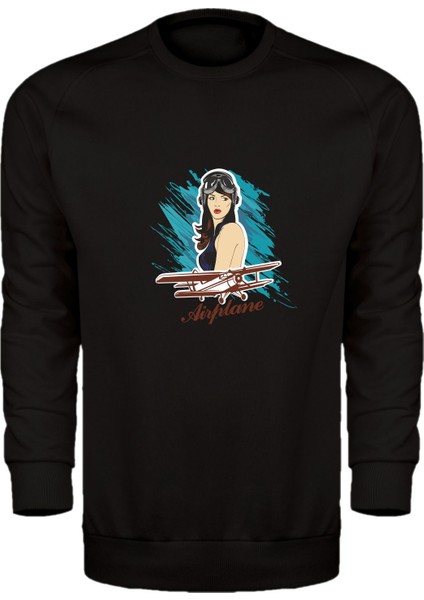Kadın Pilot Temalı Unisex Sweatshirt
