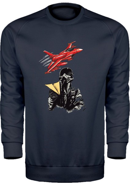 Kırmızı Jet ve Pilot Tasarım Unisex Sweatshirt