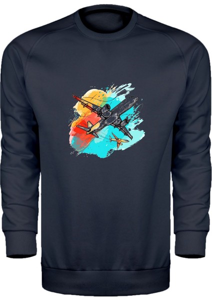 Renkli Gökyüzü ve Uçak Unisex Sweatshirt