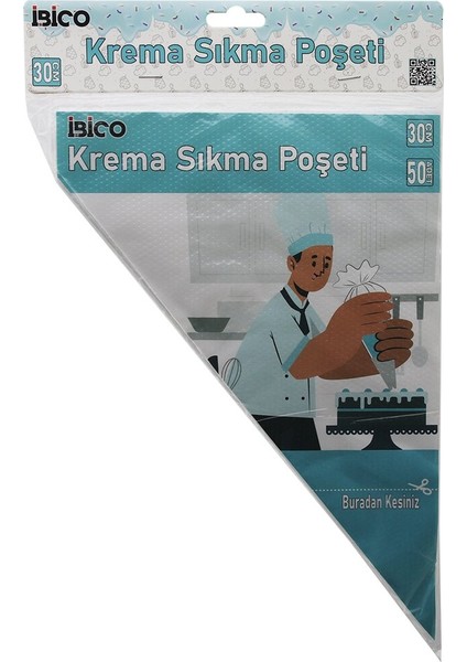 Naylon 30CM 50PCS Krema Sıkma Poşeti Torbası (5313)