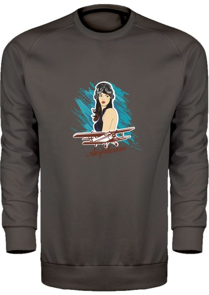 Kadın Pilot Temalı Unisex Sweatshirt